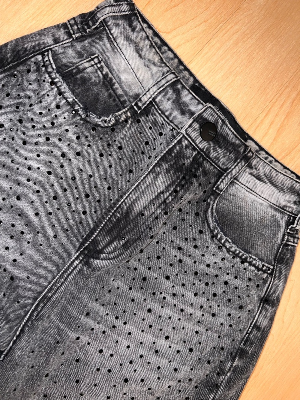 Women's Black Stud-Embellished Straight Leg Jeans